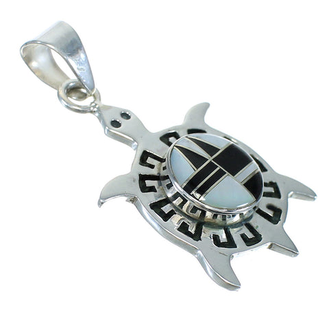 Sterling Silver Mother Of Pearl And Jet Turtle Pendant MX62580